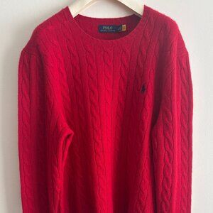 Polo Ralph Lauren Red Wool Cashmere Cableneck Crewneck Sweater L - XL